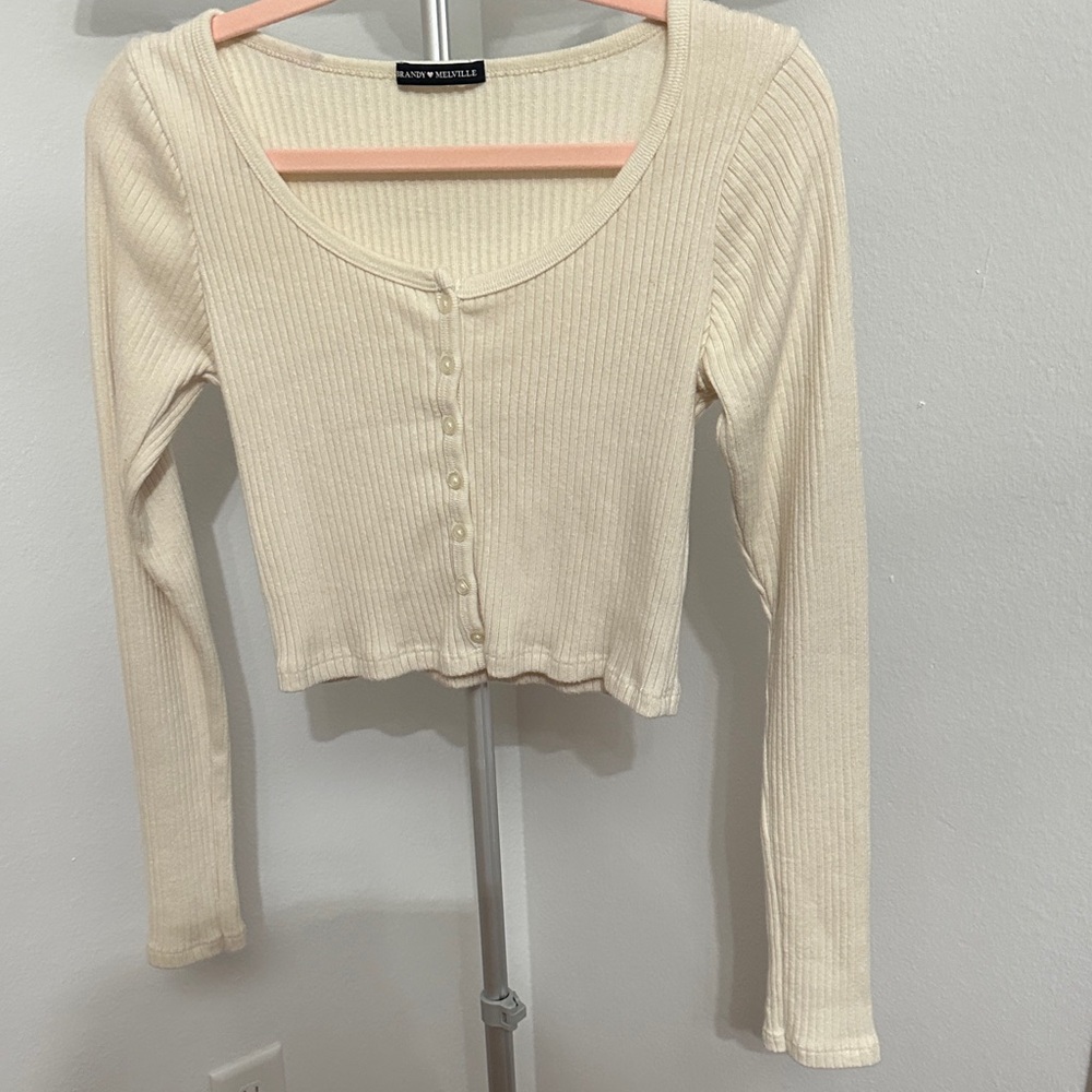 EUC Brandy Melville Cream Button-Up Crop Top